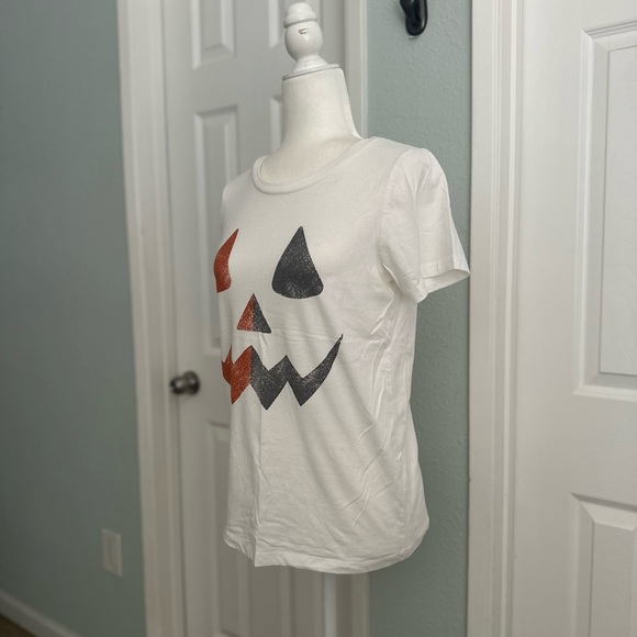 Grayson / Threads White Tee Halloween Black and Orange Pumpkin Face Print S: Med - Picture 3 of 5